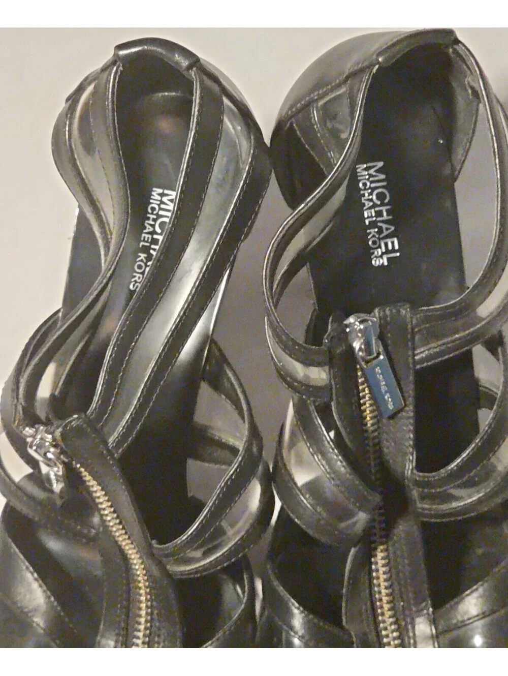 Michael Kors Berkley Zip Front Leather Upper Cage Heels Womens 10 Black Patent